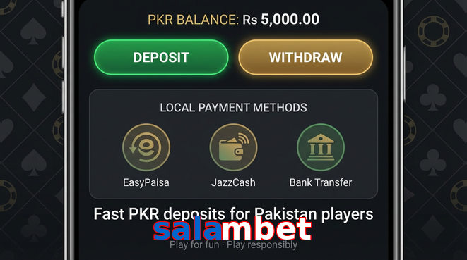 Deposit and withdrawal screen with PKR methods
